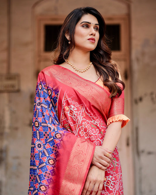 PURE SILK DIGITALLY PRINTED SAREE WEAVED WITH GOLDEN ZARI COMES WITH TASSELS