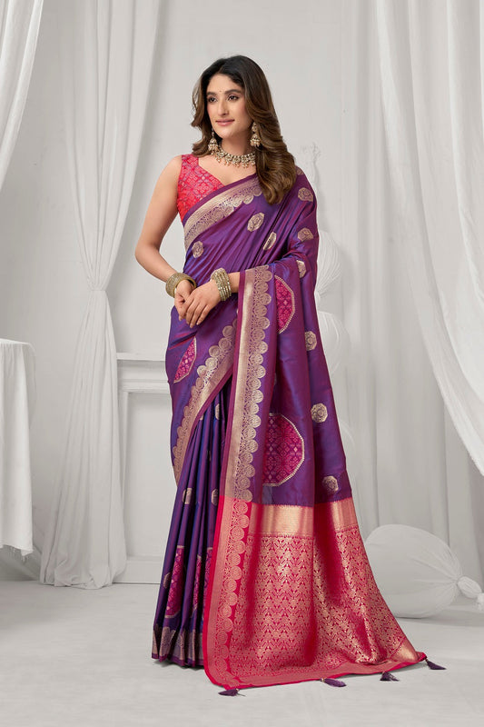 Dark Magenta Soft Silk Fancy Pompom Saree – Designer Festive Party Wear Saree