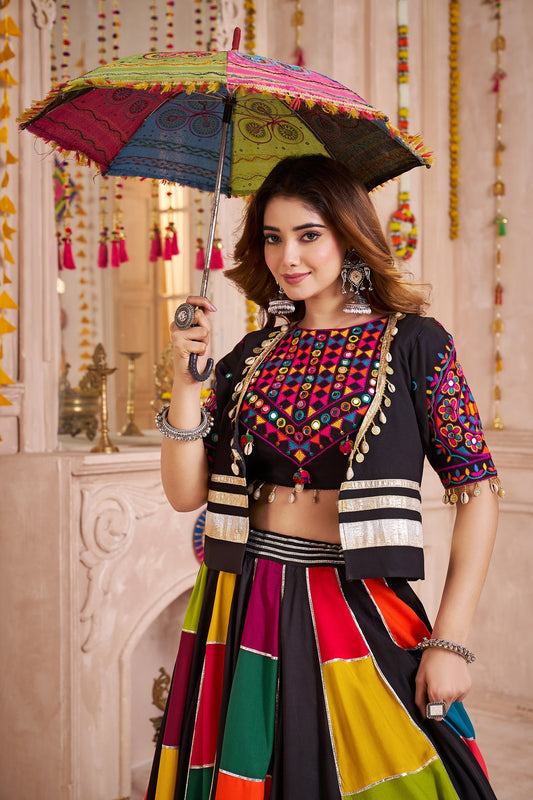 Multi Color Viscose CottonColor Patch Work Navratri Lehenga Choli
