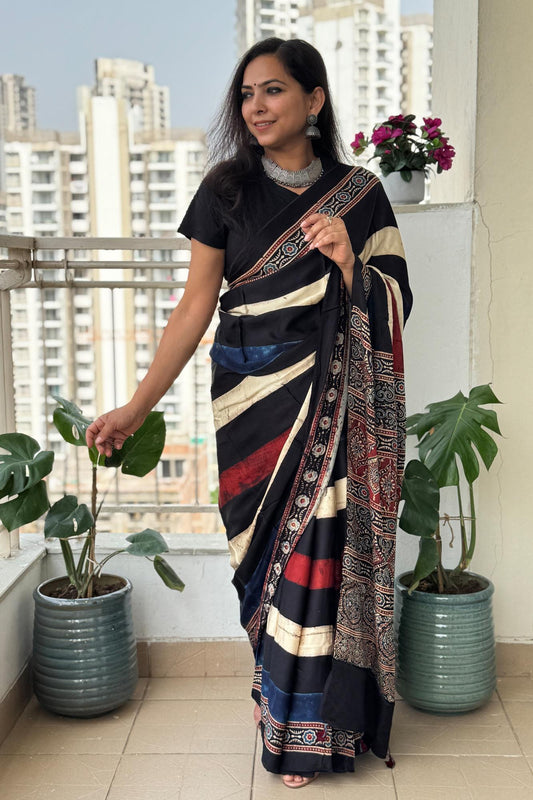 Ajrakh Printed Soft Modal Silk Digital Print Saree