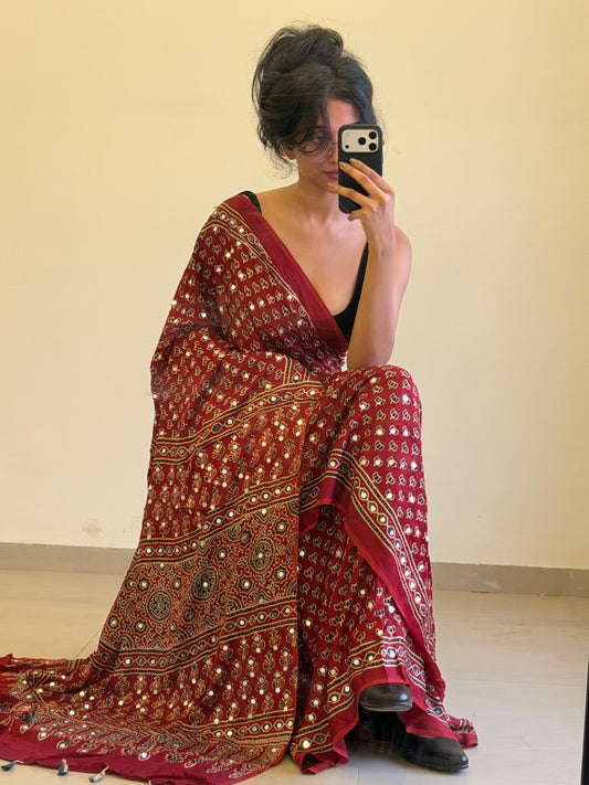 Laal 'Chandni' Saree with unstitched blouse