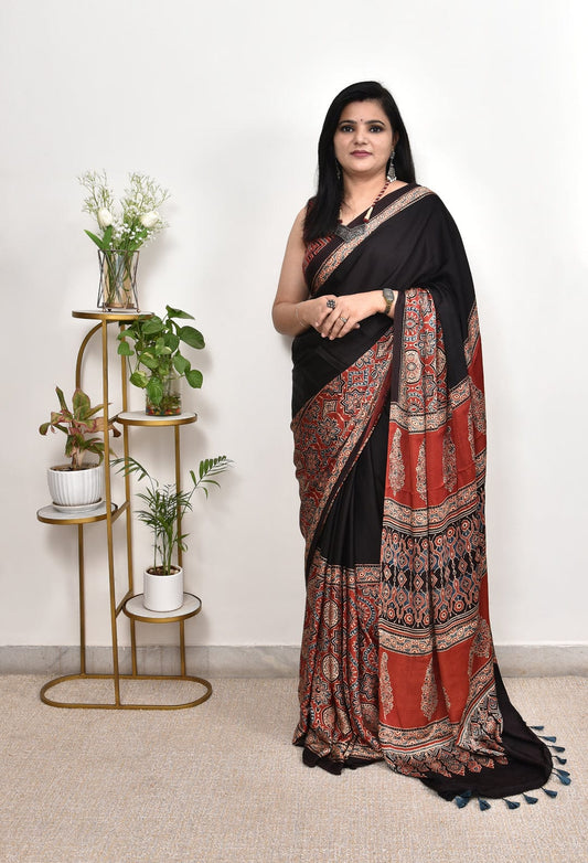 Ajrakh Printed Semi Gaji Silk Saree