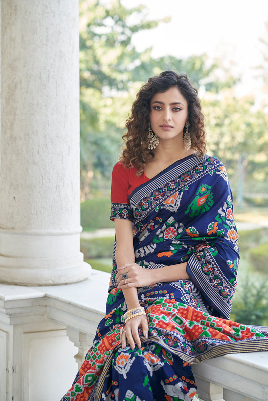 Navy Blue Color Fancy Wear Patola Weaving SIlk Saree Collection