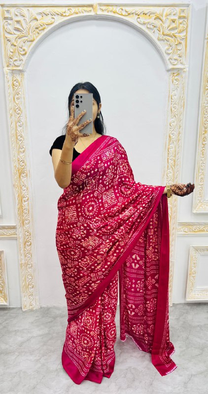 Rani Original Silk Ajrakh Rich Pallu With Contrast Blouse Saree