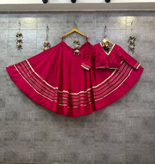 Rani Pink Navratri Chaniya Choli - Rayon Cotton with Heavy Gota Patti Work & Lining with Canvas