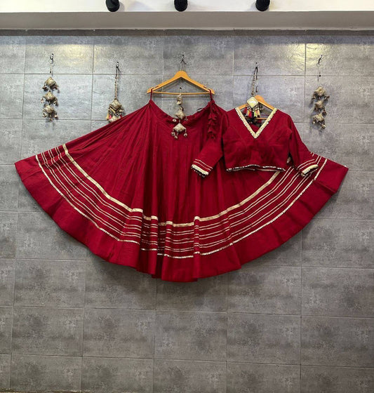 Red Navratri Chaniya Choli - Rayon Cotton with Heavy Gota Patti Work & Lining with Canvas