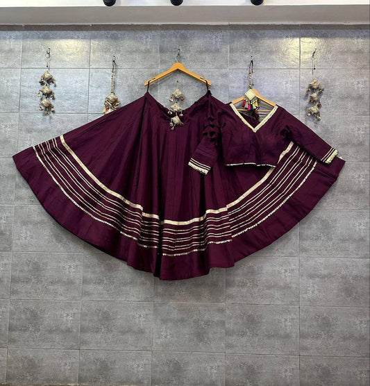 Wine Navratri Chaniya Choli - Rayon Cotton with Heavy Gota Patti Work & Lining with Canvas