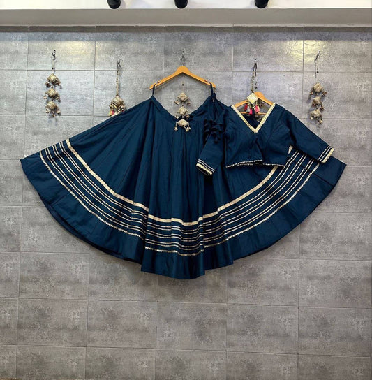 Teal Blue Navratri Chaniya Choli - Rayon Cotton with Heavy Gota Patti Work & Lining with Canvas