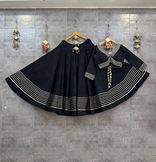 Black Navratri Chaniya Choli - Rayon Cotton with Heavy Gota Patti Work & Lining with Canvas