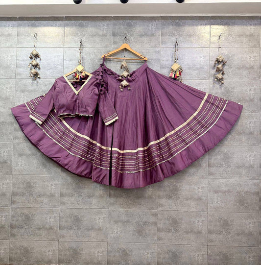 Mauve Navratri Chaniya Choli - Rayon Cotton with Heavy Gota Patti Work & Lining with Canvas