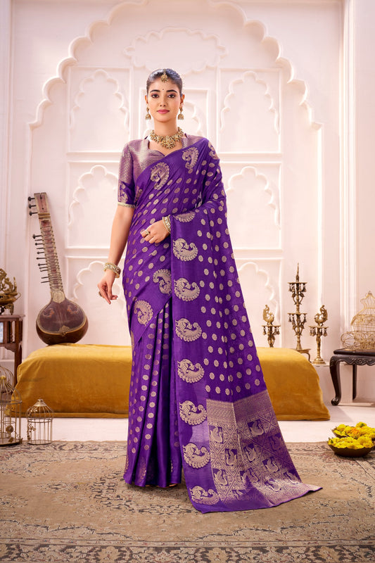 Royal Purple Roop Silk Saree with Rich Zari Weaving & Designer Border