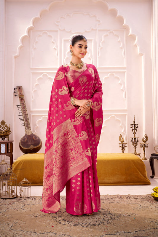 Pink Roop Silk Saree with Rich Zari Weaving Work & Designer Border