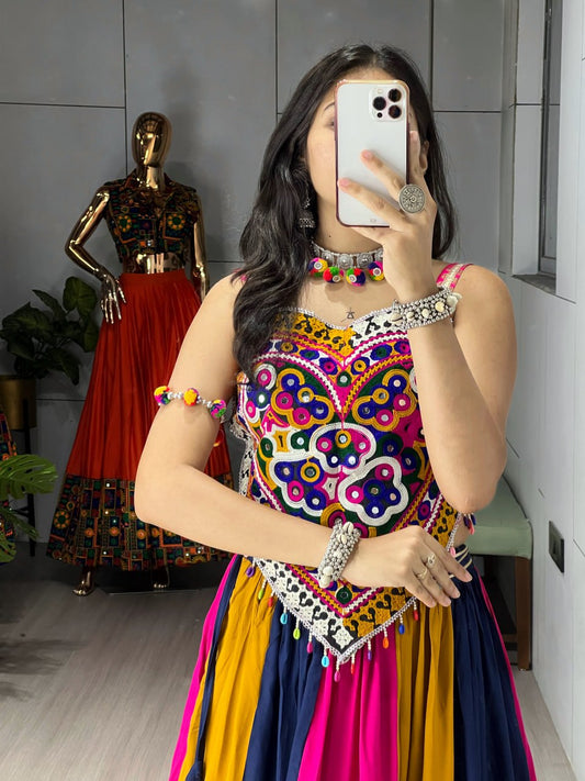 Multicolor Pure Rayon Cotton Traditional Gota Patti Work Navratri Lehenga Choli