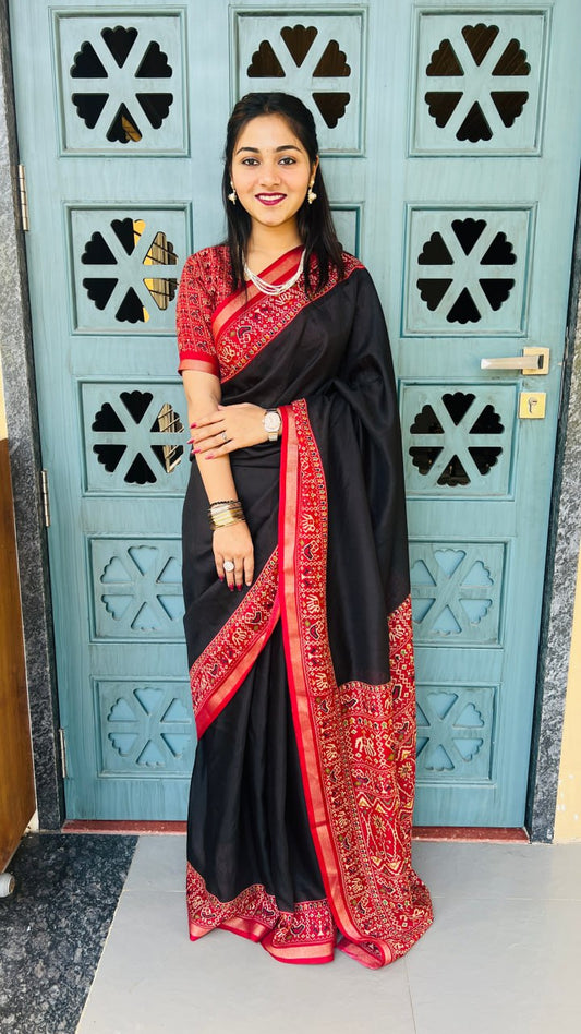 Black Soft Mul Mul Cotton Silk Kalamkari Prints Saree