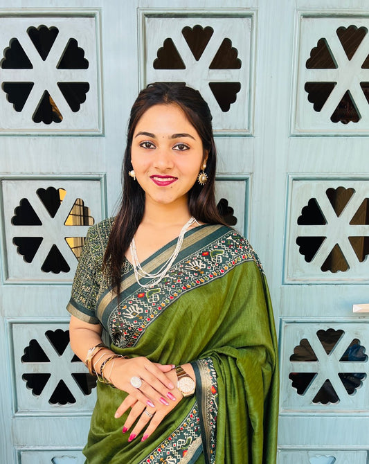 Mehandi Soft Mul Mul Cotton Silk Kalamkari Prints Saree