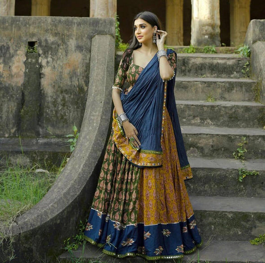 Multicolor Rayon Real Mirror Work Navratri Lehenga Choli