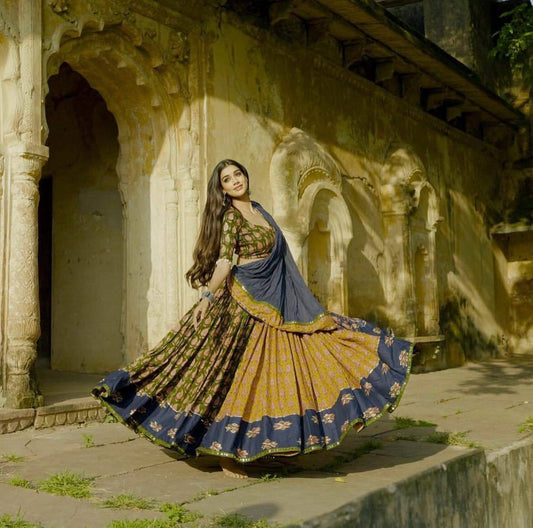 Multicolor Rayon Real Mirror Work Navratri Lehenga Choli