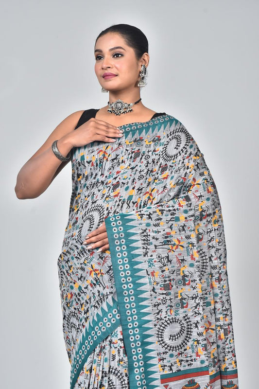 Sky Premium Lilan Cotton With Fine Digital Print Saree