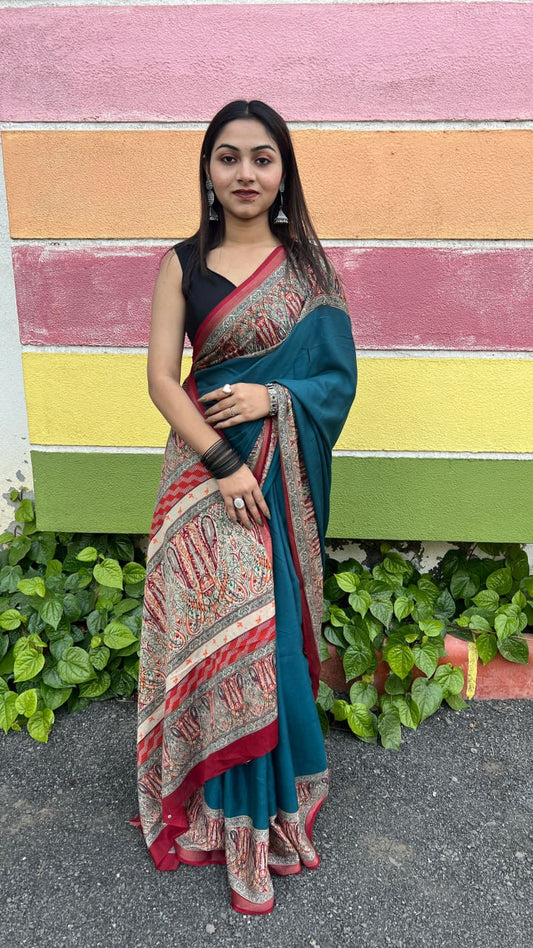 Rama Soft Mal Mal Cotton Elegant Contrast Woven Border Saree