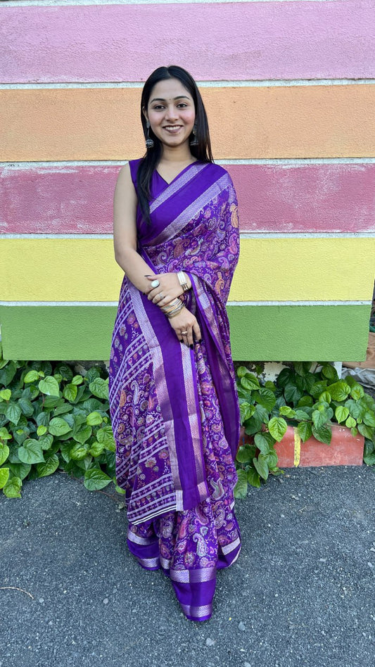 Purple Premium Marshmallow Rich Zari Border Saree Saree