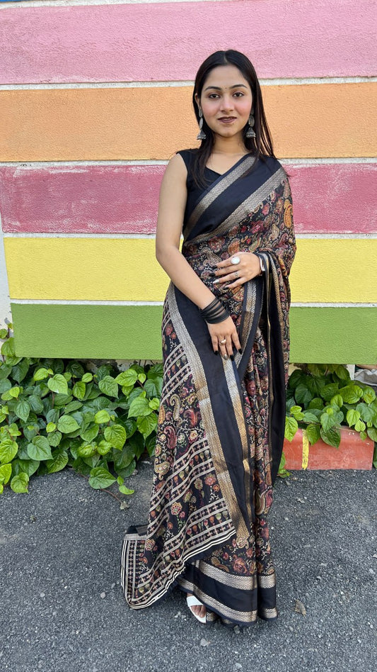 Black Premium Marshmallow Rich Zari Border Saree Saree