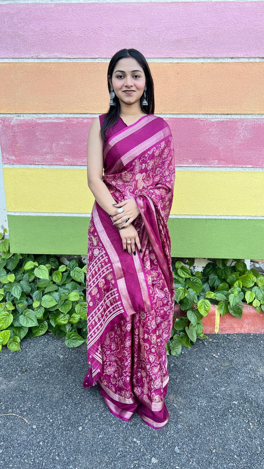 Wine Premium Marshmallow Rich Zari Border Saree Saree