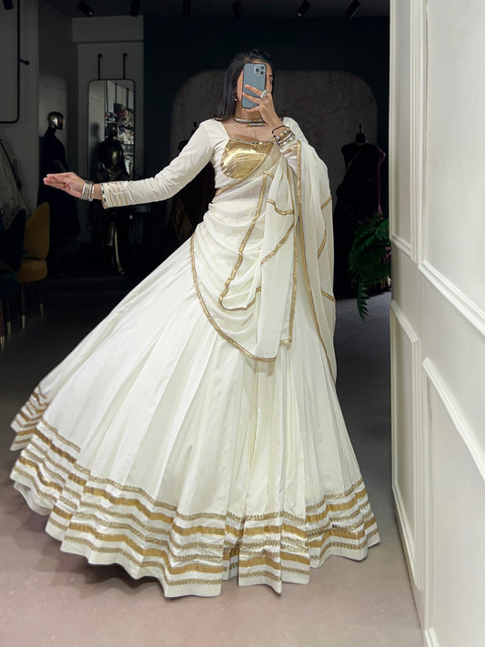 White Pure Rayon Original Mirror With Gotta Patti Work Navaratri Lehenga Choli