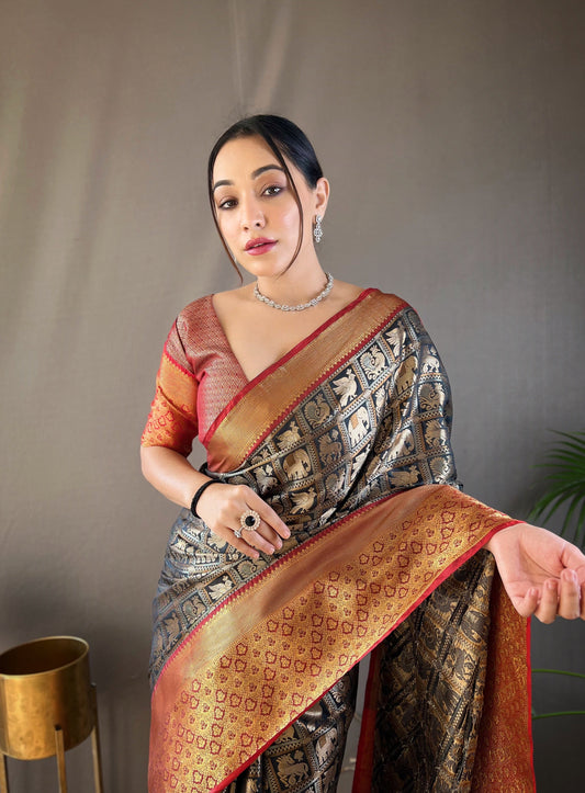 Black Pattu Silk Contrast Weaving Pallu And Border Saree