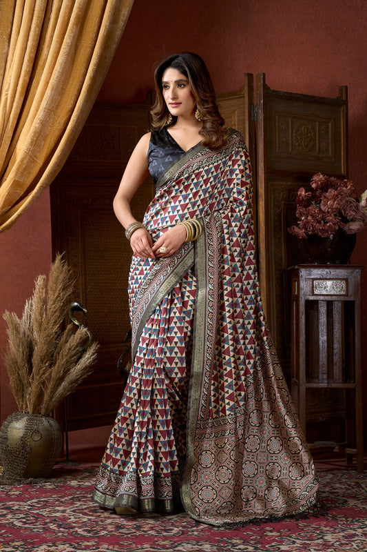 Multicolor Ethnic Motifs Zari Silk Blend Handloom Saree – Designer Festive Party Wear Saree