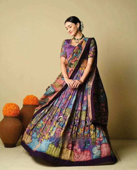 Women's Ethnic Navratri Purple Lehenga Choli with Embroidered Blouse & Bandhani Dupatta