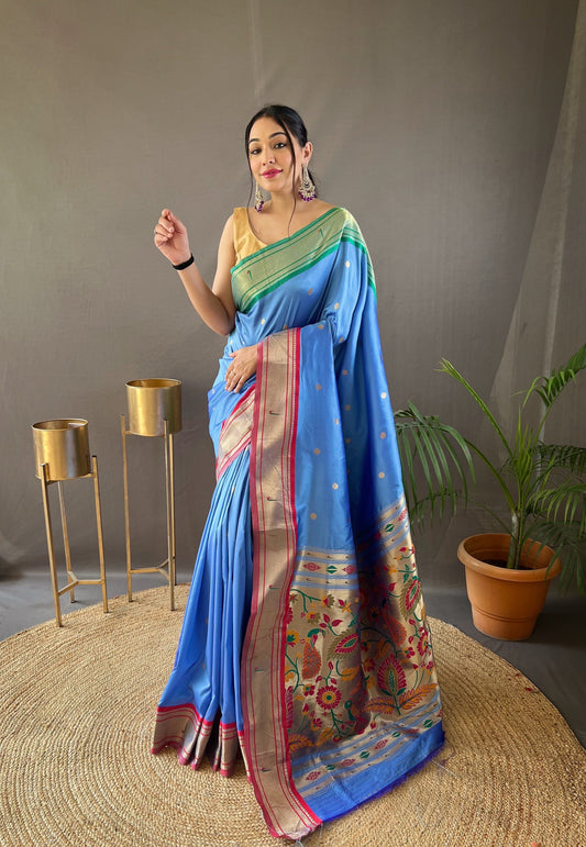 Light Denim Kamal Paithani Silk Woven Saree