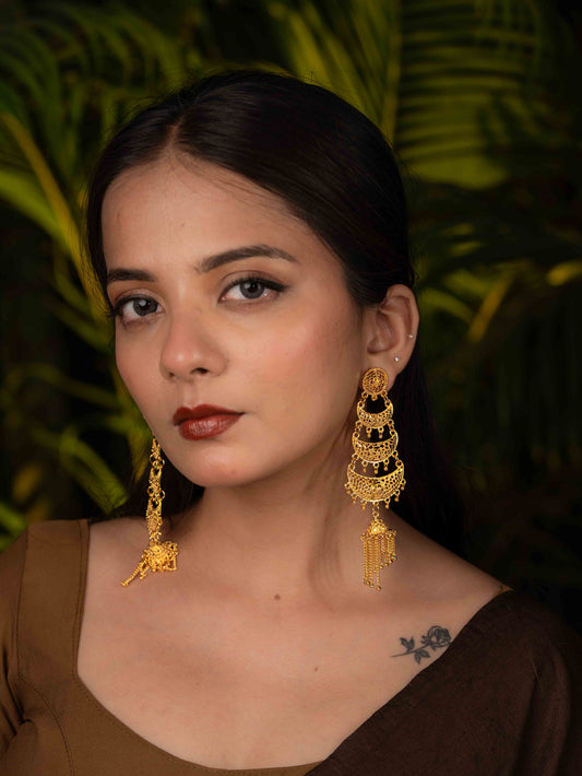 Shreya Long Gold Earrings