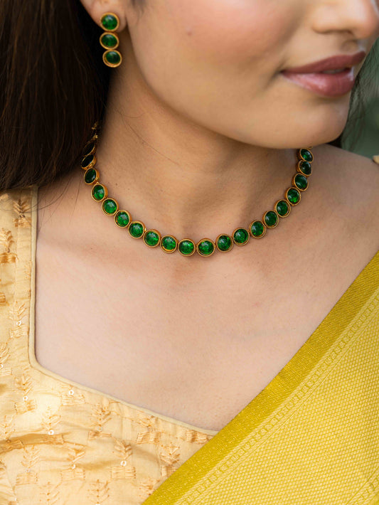 Meherika Gold look necklace Set ( Dark Green)