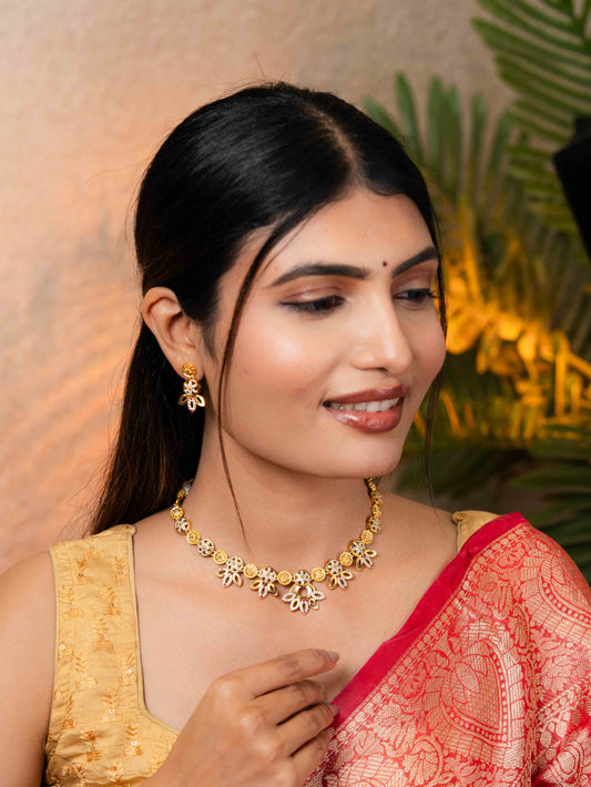Aishani gold necklace set (Pink)