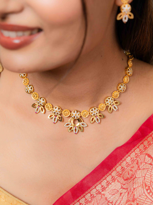 Aishani gold necklace set (Pink)