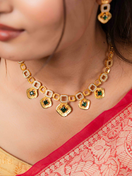 Nivya gold necklace set (Green)