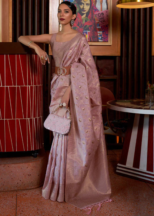 Copper Rose Purple Tussar Woven Silk Saree