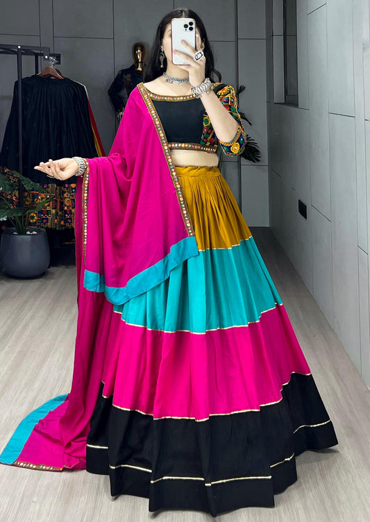 Black Multicolor Navratri Lehenga – Pure Rayon Cotton with Colorful Kali & Gota Patti Work