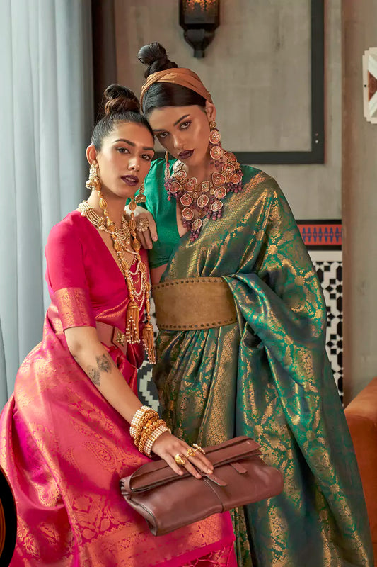 Taffy Pink Two Tone Handloom Saree