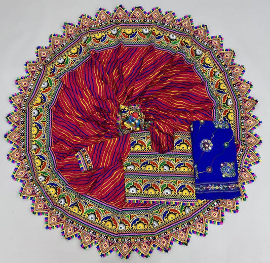 Multicolor Pure Cotton Pure Cotton Lehriya Real Mirror Work Fully Stiched Navratri Lehenga Choli