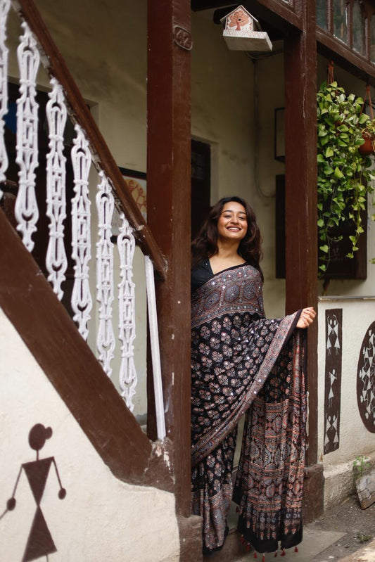 Namrata 'Sheesha' Ajrakh Saree with unstitched blouse