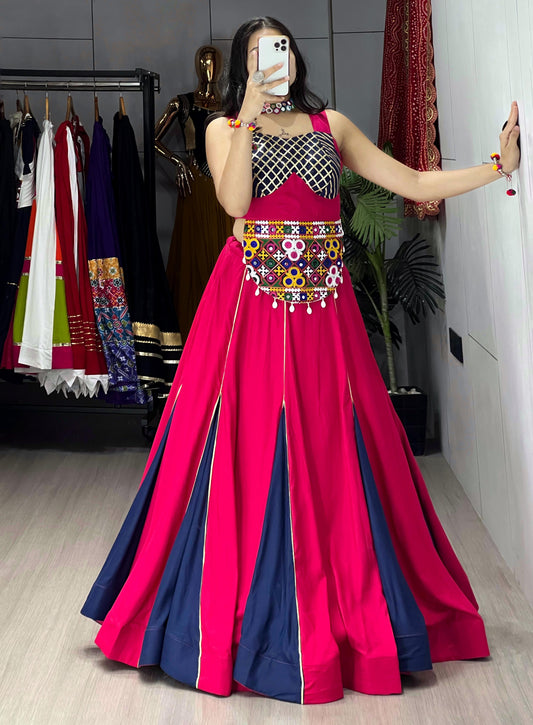 Gajri Pure Rayon Cotton Navratri Lehenga – Fancy Kali Design with Traditional Gota Patti Work