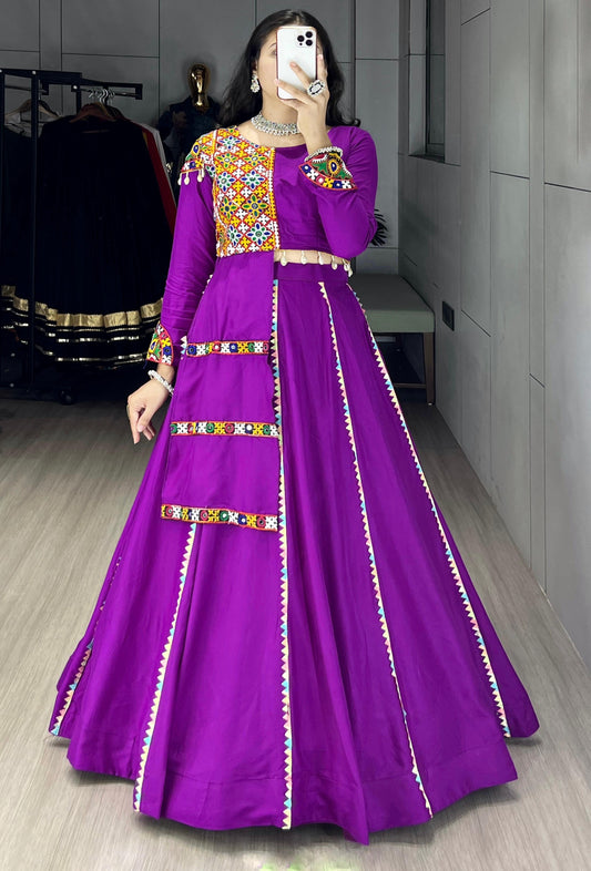 Purple Pure Rayon Cotton Navratri Lehenga – Vibrant Colorful Lace on Kali Work & Designer Border