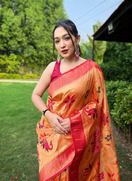 YELLOW PURE PAITHANI WITH ALL OVER ZARI AND MEENAKARI WEAVES SAREE