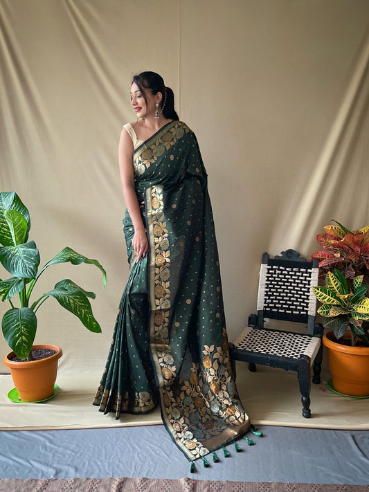 Green Soft Silk Gold Zari Weaving All Over Having Rich Weaving Saree