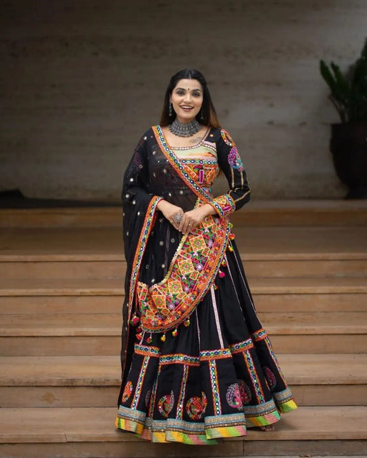 Black Graceful Mirror Work Lehenga Choli with Designer Dupatta for Festive Ethnic Wear for Women