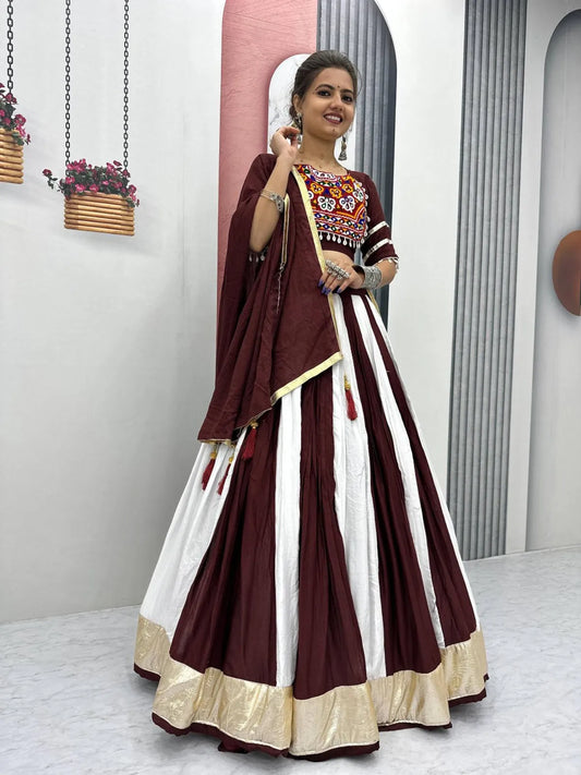Women's Ethnic Navratri Maroon Lehenga Choli with Embroidered Blouse & Bandhani Dupatta