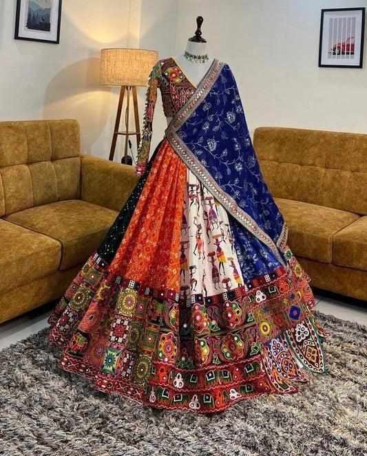 Multicolor Graceful Mirror Work Lehenga Choli with Designer Dupatta for Festive Ethnic Wear for Women