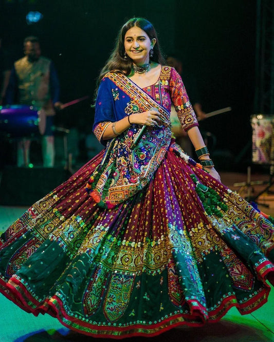 Multi color Elegant Graceful Mirror Work Lehenga Choli with Designer Dupatta for Festive Ethnic Wear for Women