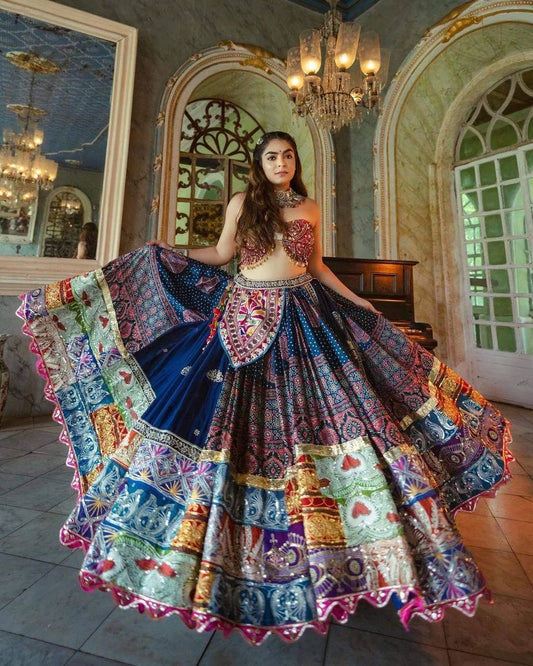 Multicolor Trendy Elegant Mirror Work Lehenga Choli with Designer Dupatta for Festive Ethnic Wear for Women